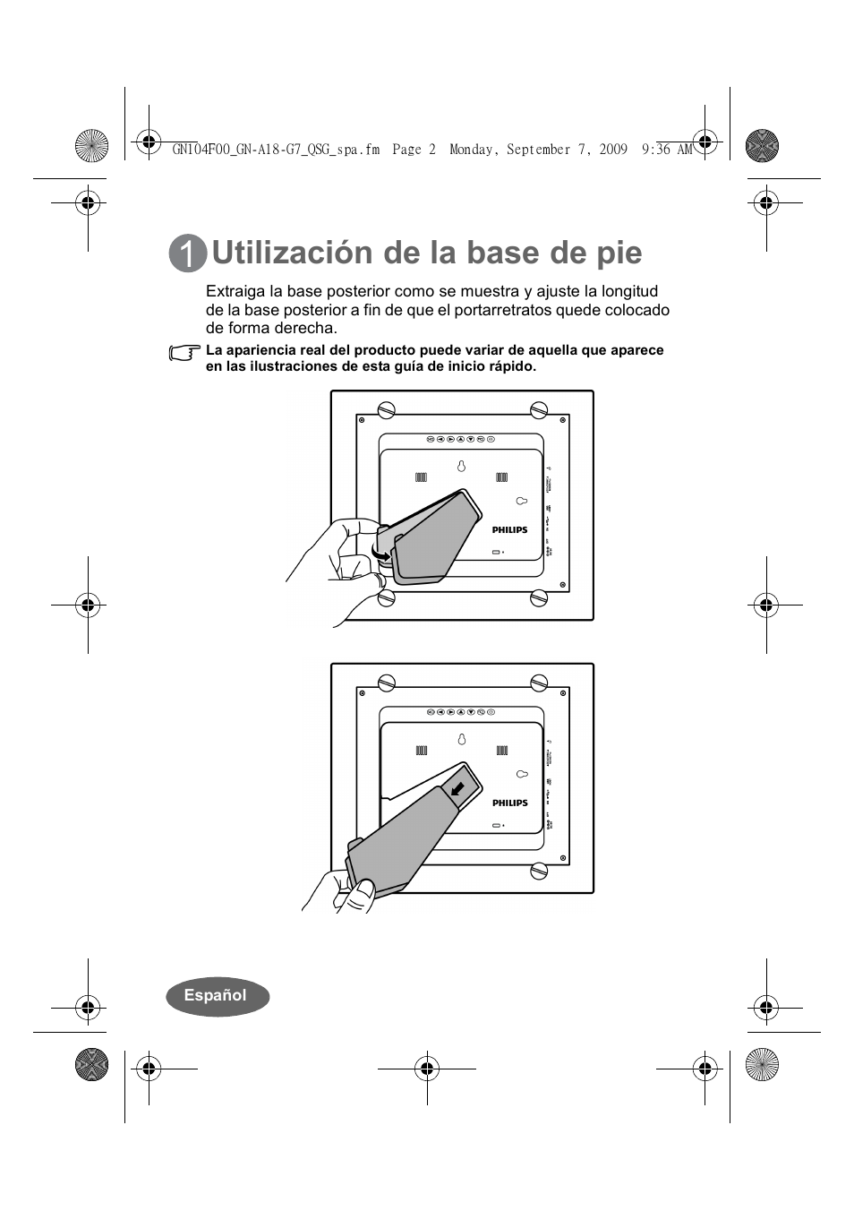 Utilización de la base de pie | Philips SPF3410-G7 User Manual | Page 12 / 16