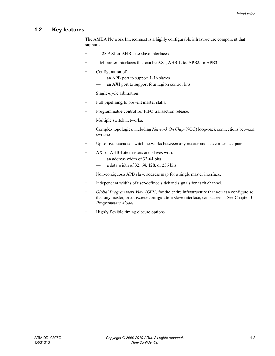 2 key features, Key features -3 | ARM AMBA NIC-301 User Manual | Page 12 / 54