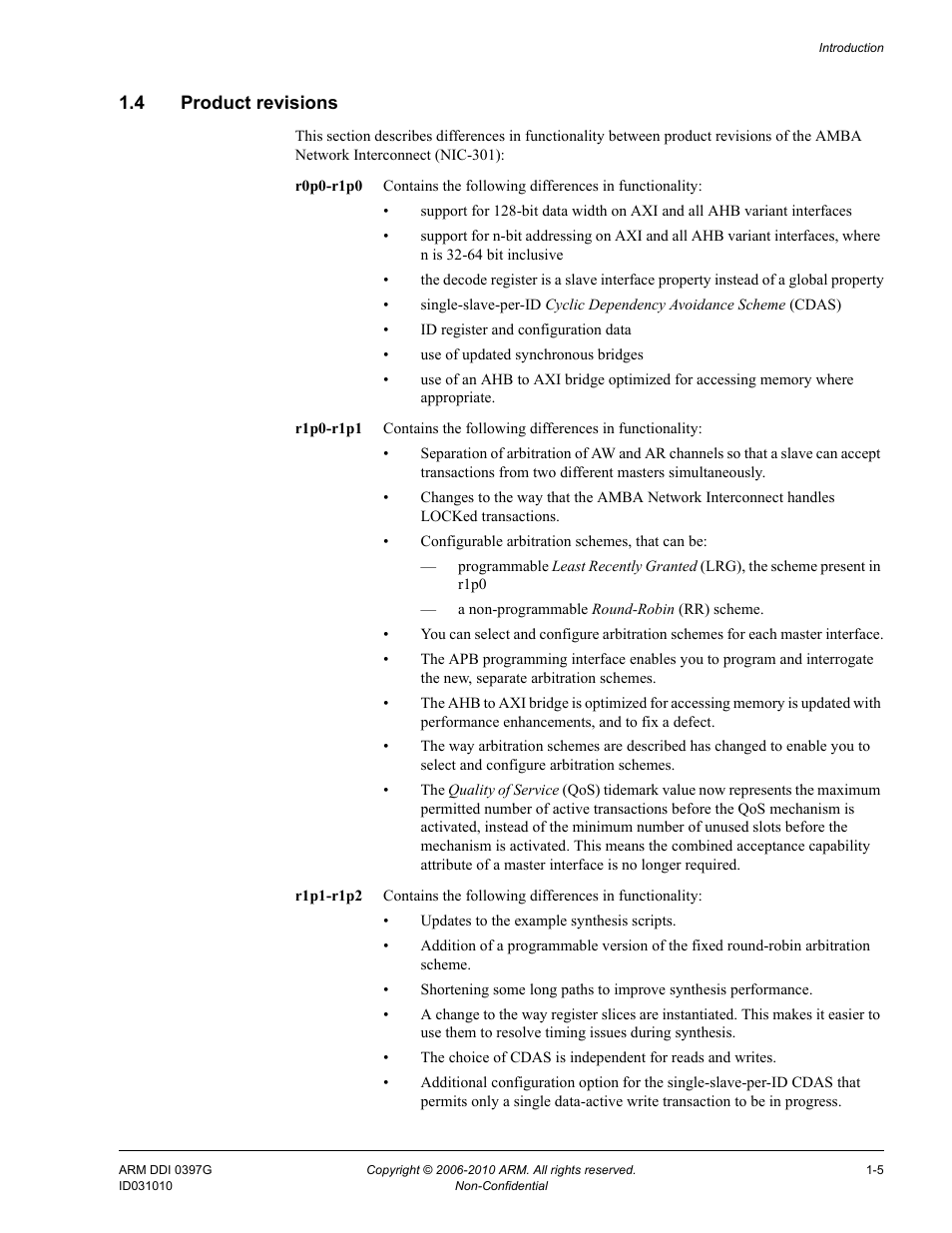 4 product revisions, Product revisions -5 | ARM AMBA NIC-301 User Manual | Page 14 / 54