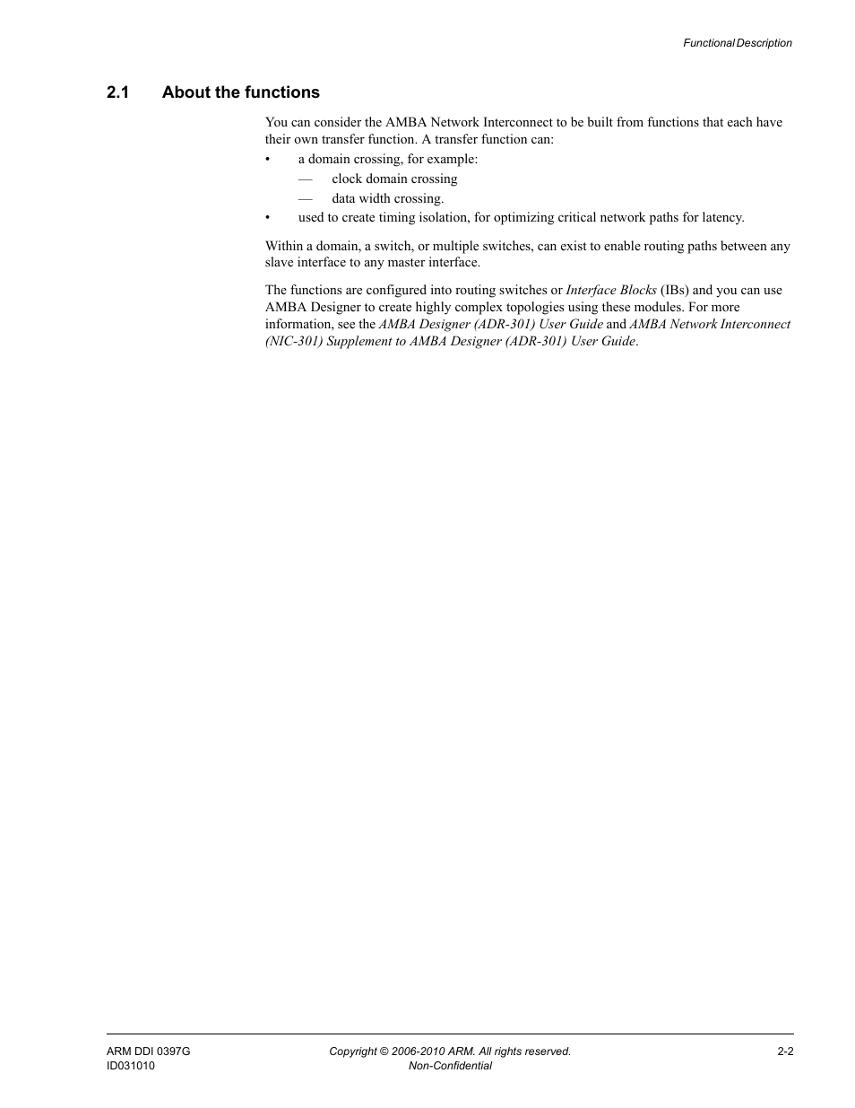 1 about the functions, About the functions -2 | ARM AMBA NIC-301 User Manual | Page 17 / 54