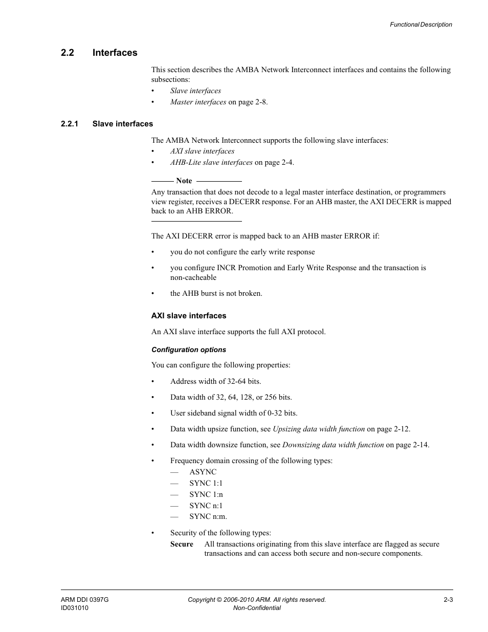 2 interfaces, 1 slave interfaces, Interfaces -3 | ARM AMBA NIC-301 User Manual | Page 18 / 54