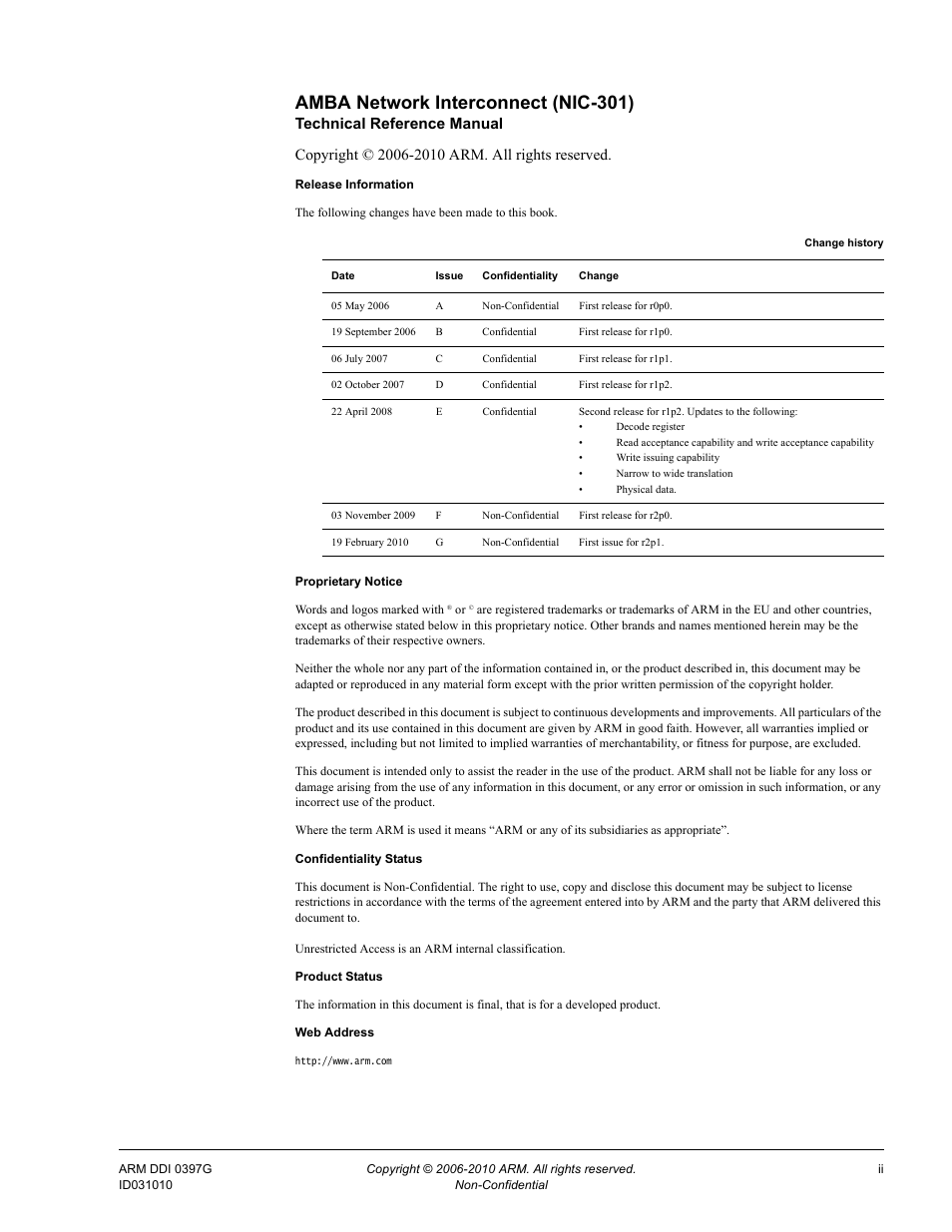 Amba network interconnect (nic-301) | ARM AMBA NIC-301 User Manual | Page 2 / 54