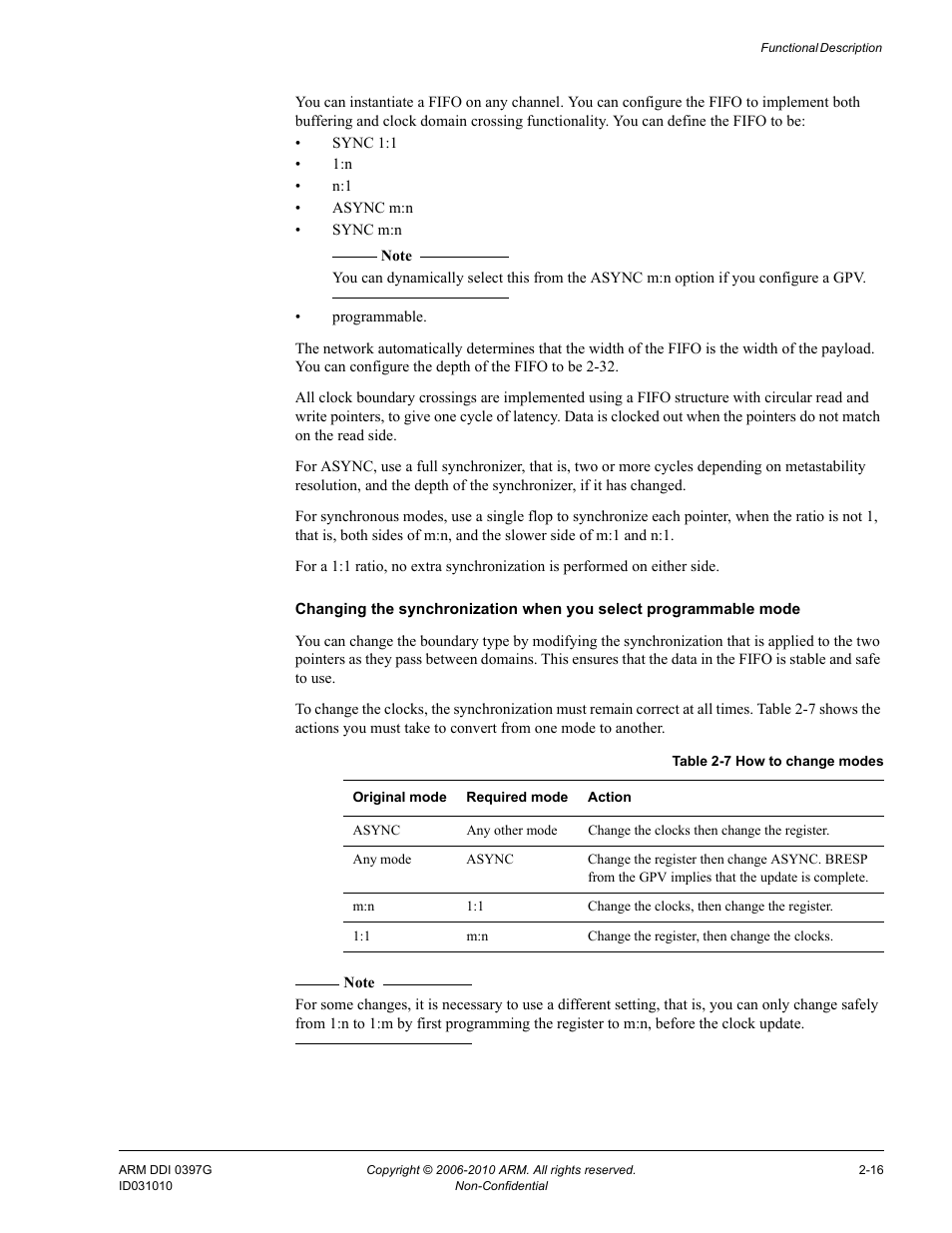 Table 2-7, How to change modes -16 | ARM AMBA NIC-301 User Manual | Page 31 / 54