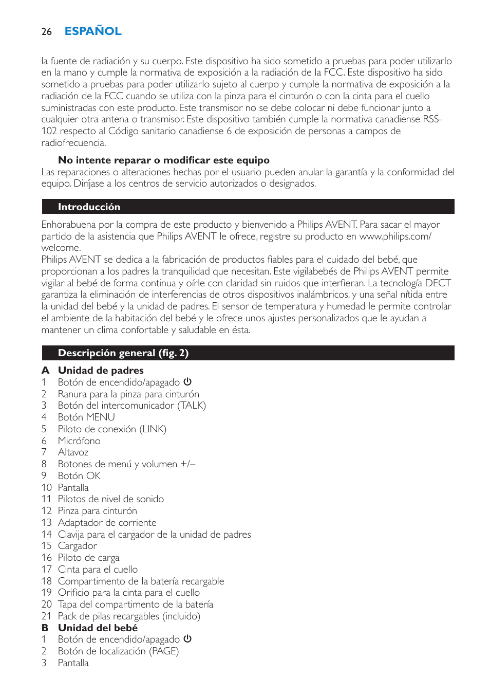 Descripción general (fig. 2) | Philips SCD530-00 User Manual | Page 26 / 64