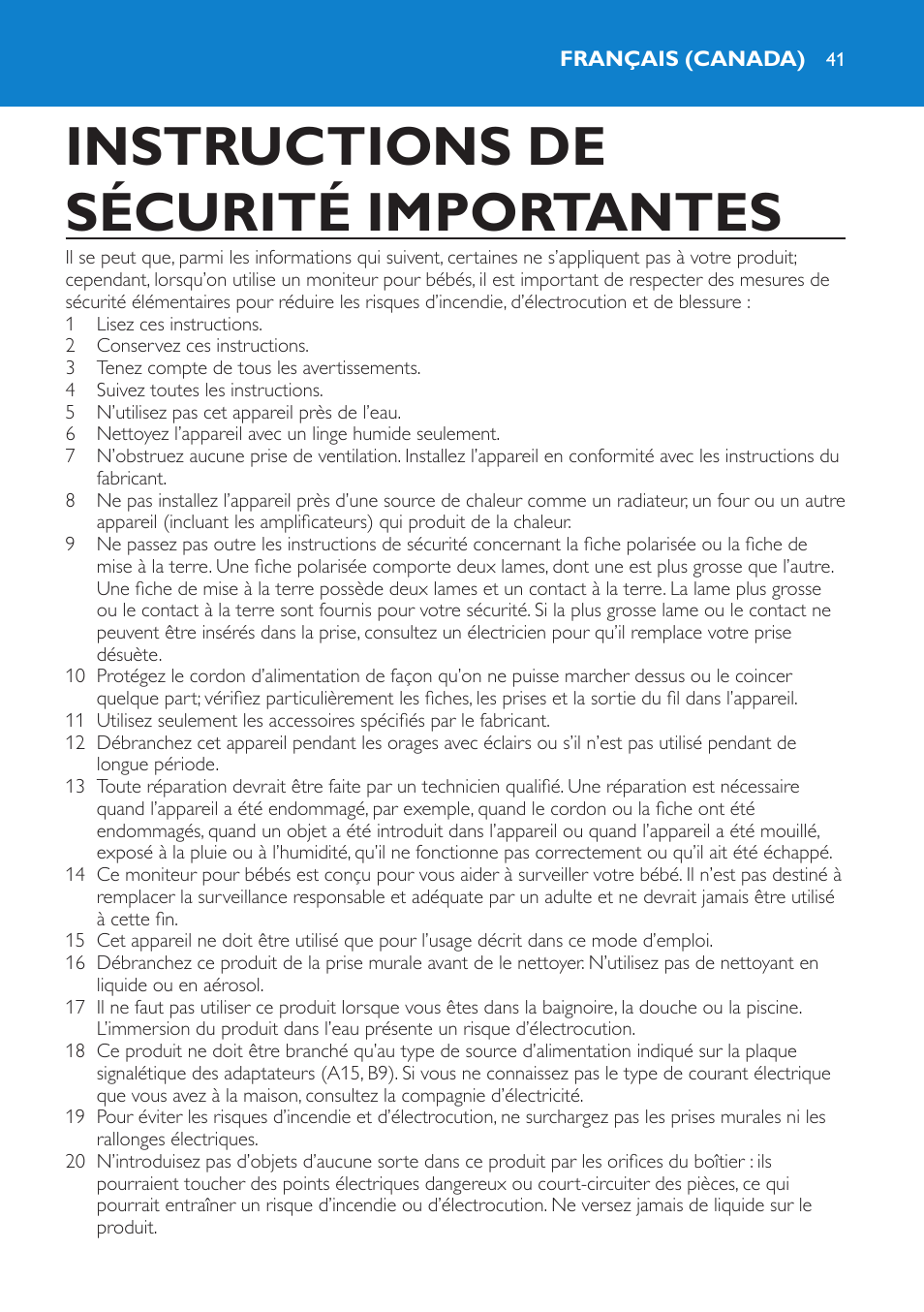 Français (canada), Instructions de sécurité importantes | Philips SCD530-00 User Manual | Page 41 / 64