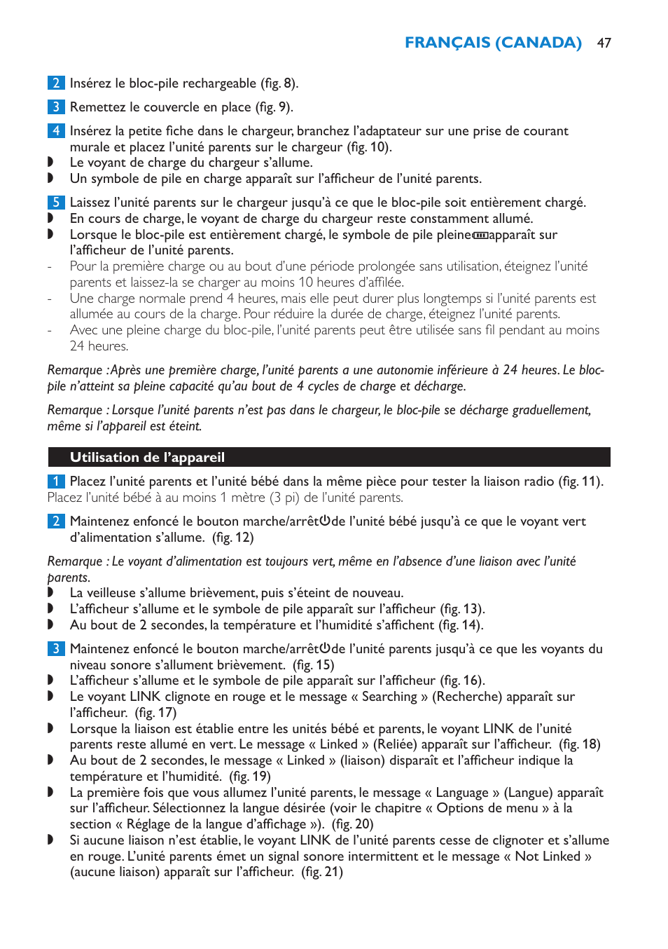 Utilisation de l’appareil, Emplacement du moniteur pour bébés, Portée de transmission | Philips SCD530-00 User Manual | Page 47 / 64