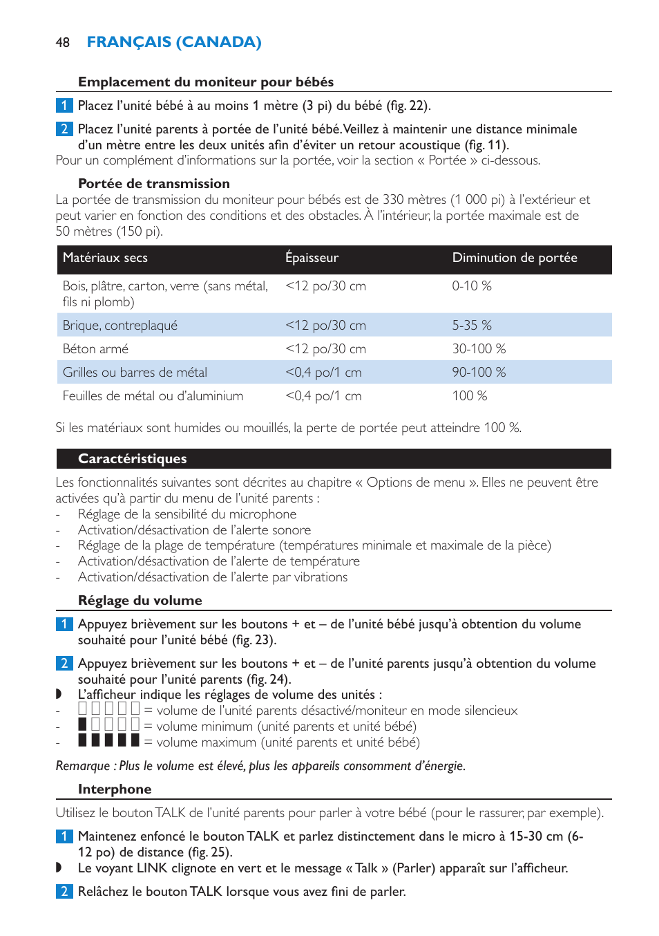 Caractéristiques, Réglage du volume, Interphone | Témoins de niveau sonore | Philips SCD530-00 User Manual | Page 48 / 64