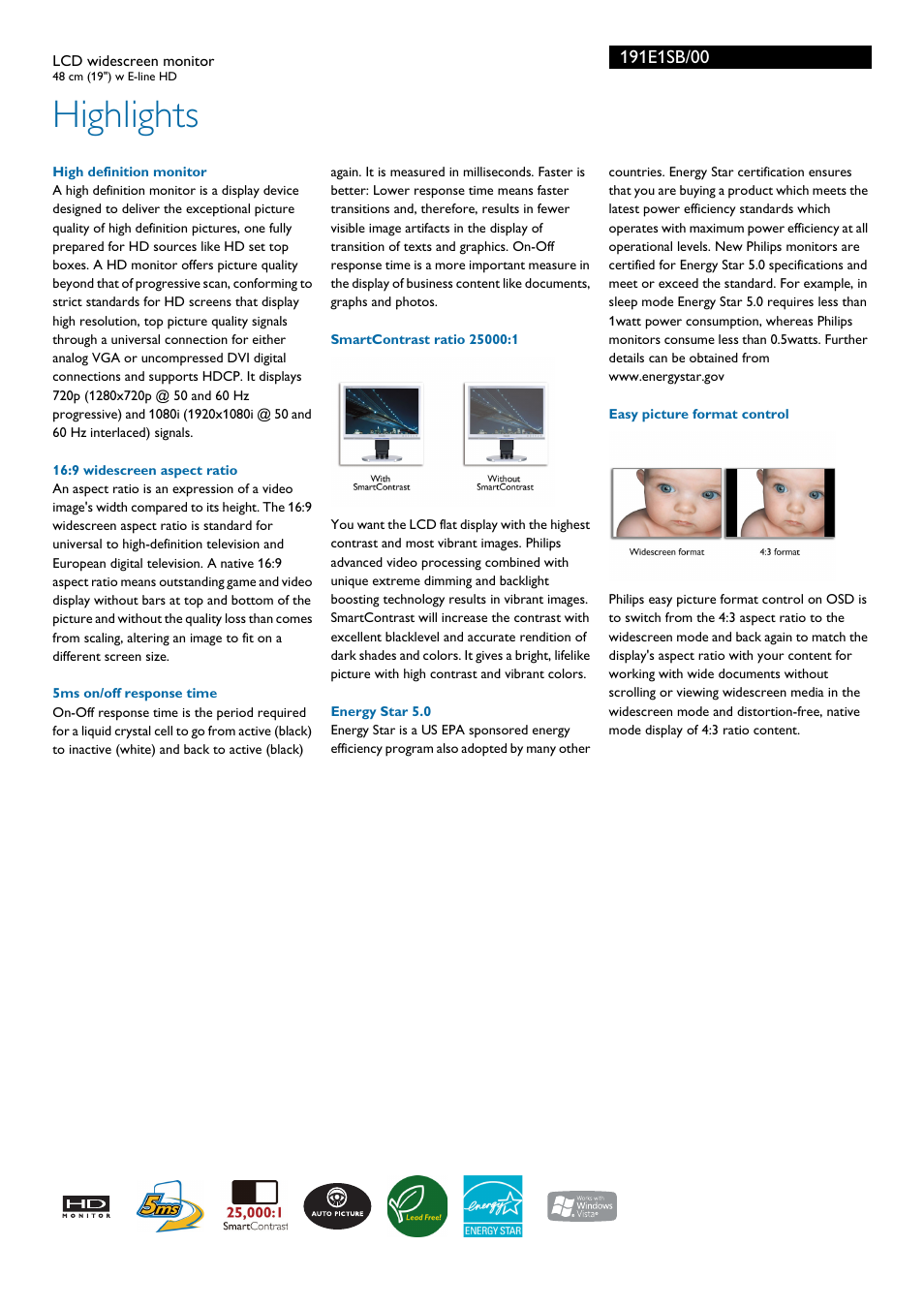 Highlights | Philips 191E1SB-00 User Manual | Page 2 / 3