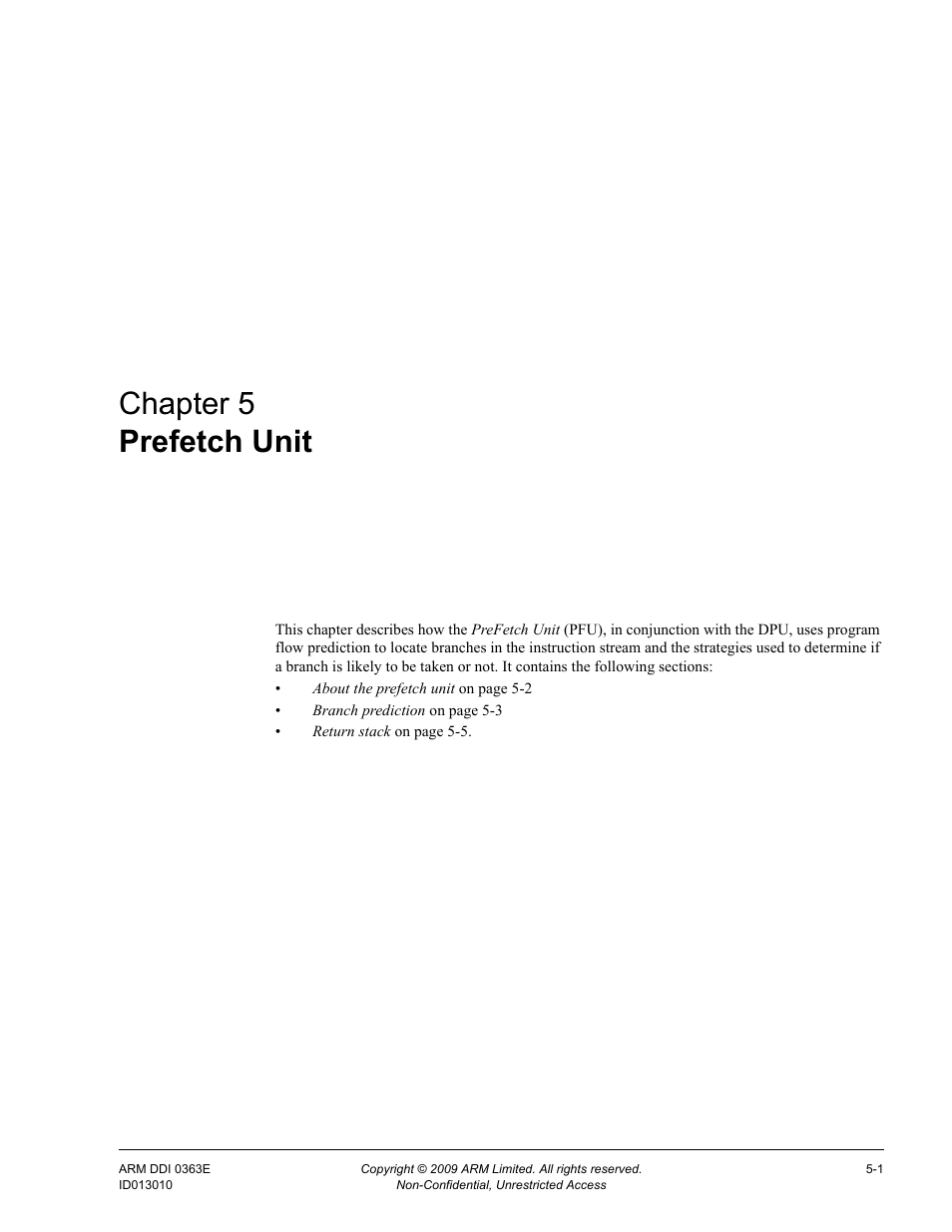 Prefetch unit, Chapter 5, Chapter 5 prefetch unit | ARM Cortex R4F User Manual | Page 160 / 456