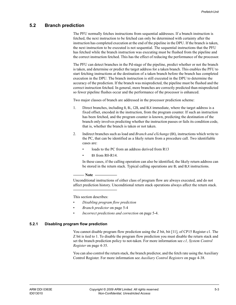 2 branch prediction, 1 disabling program flow prediction, Branch prediction -3 | ARM Cortex R4F User Manual | Page 162 / 456