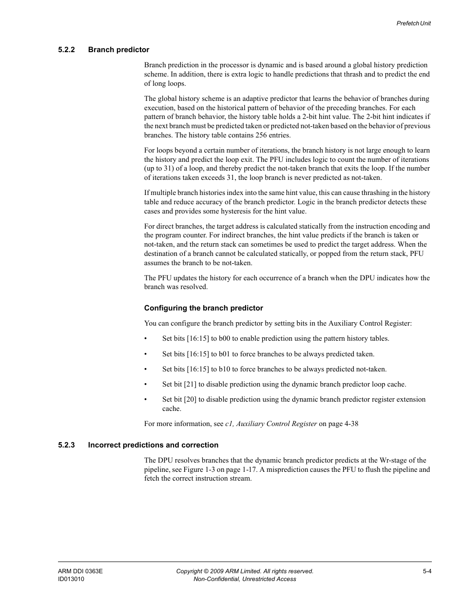 2 branch predictor, 3 incorrect predictions and correction | ARM Cortex R4F User Manual | Page 163 / 456