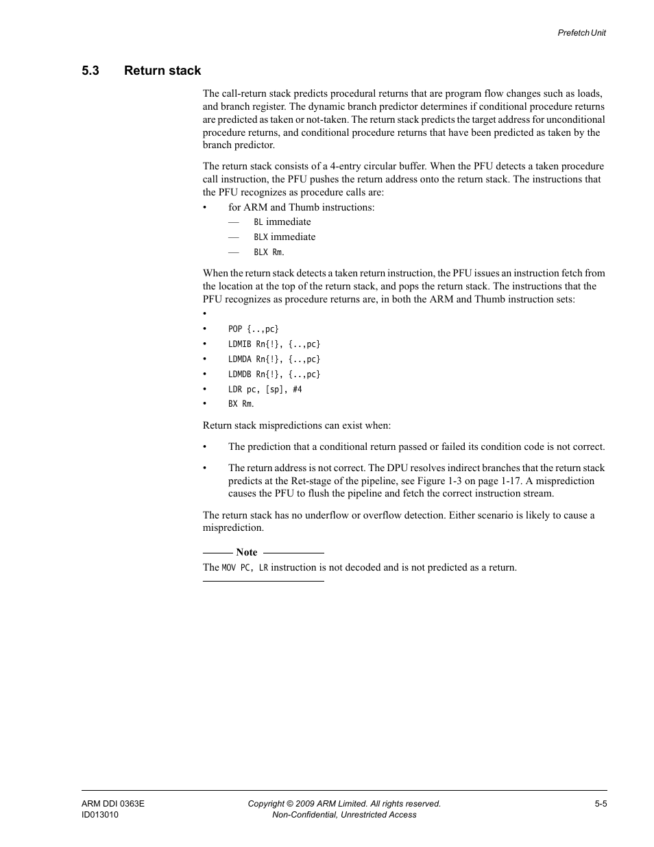 3 return stack, Return stack -5 | ARM Cortex R4F User Manual | Page 164 / 456