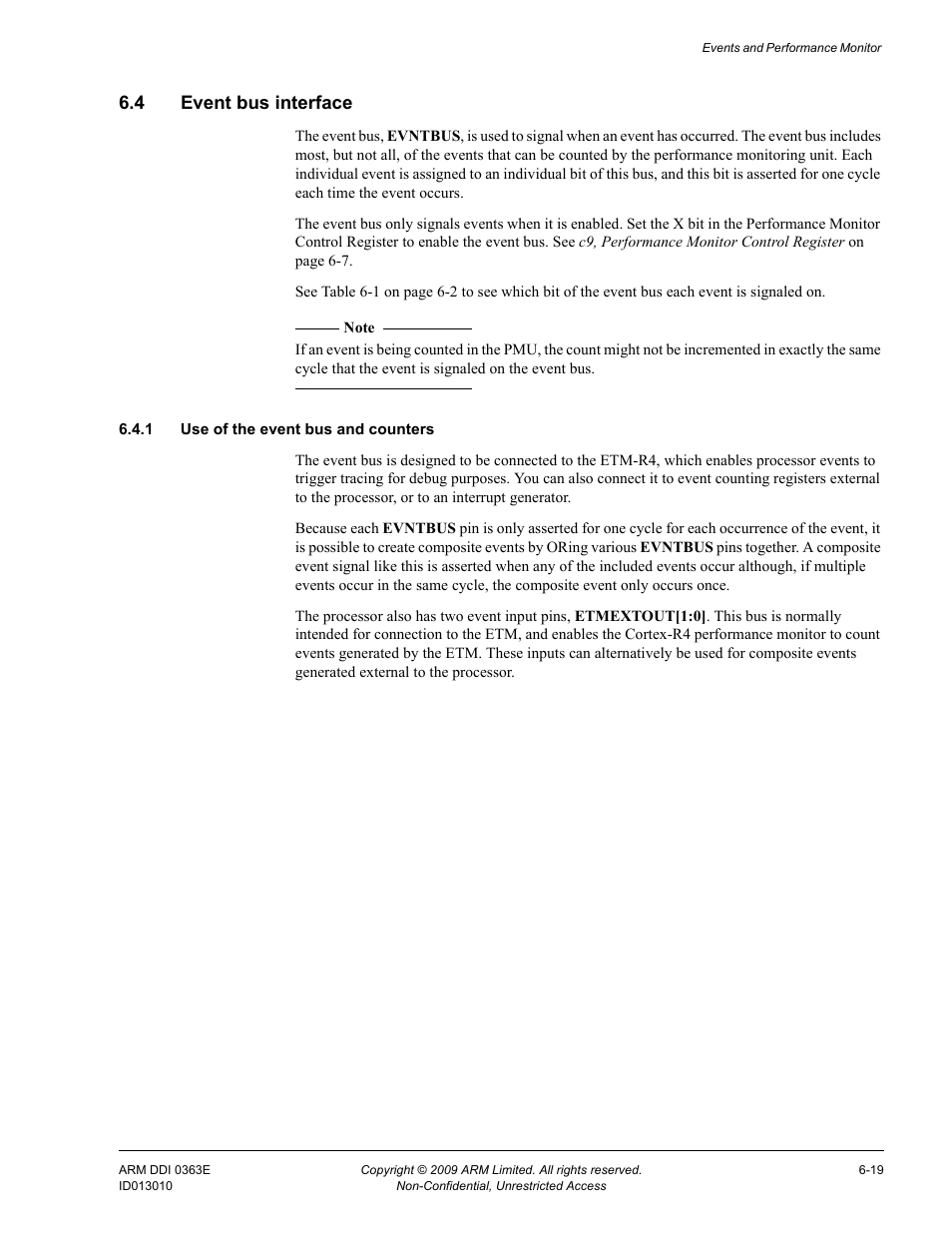 4 event bus interface, 1 use of the event bus and counters, Event bus interface -19 | ARM Cortex R4F User Manual | Page 183 / 456