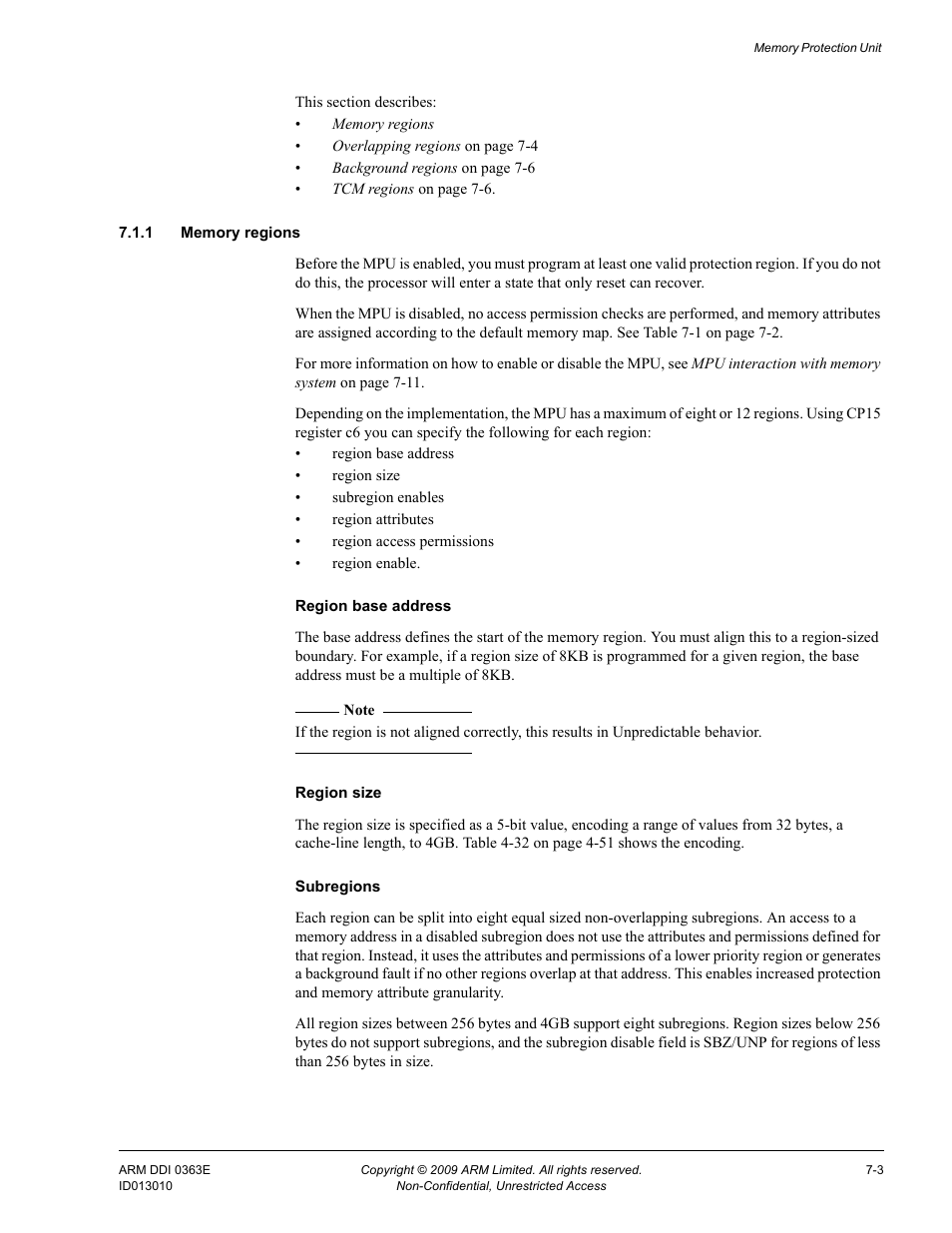 1 memory regions | ARM Cortex R4F User Manual | Page 186 / 456