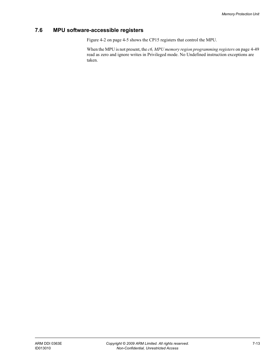 6 mpu software-accessible registers, Mpu software-accessible registers -13 | ARM Cortex R4F User Manual | Page 196 / 456