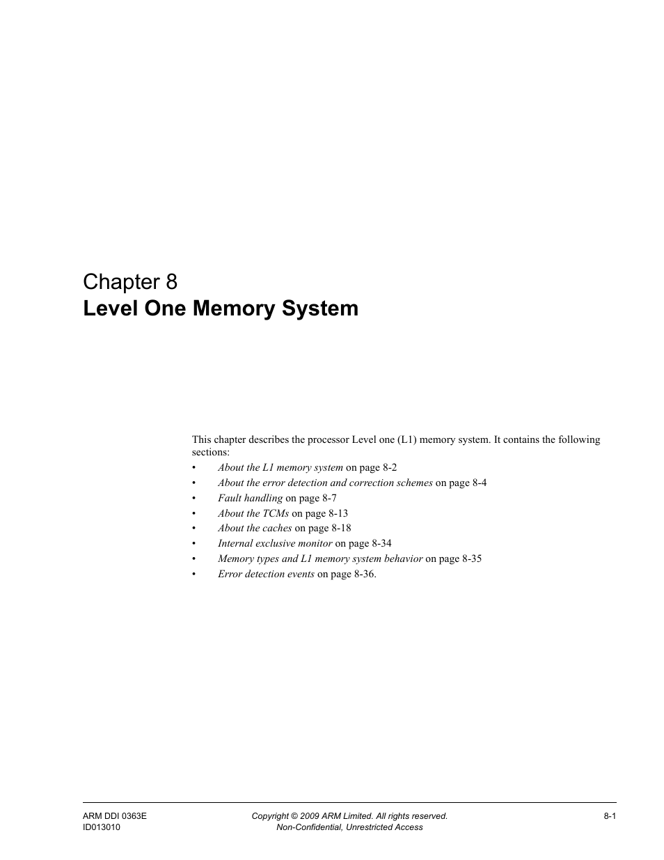 Level one memory system, Chapter 8, Chapter 8 level one memory system | ARM Cortex R4F User Manual | Page 197 / 456