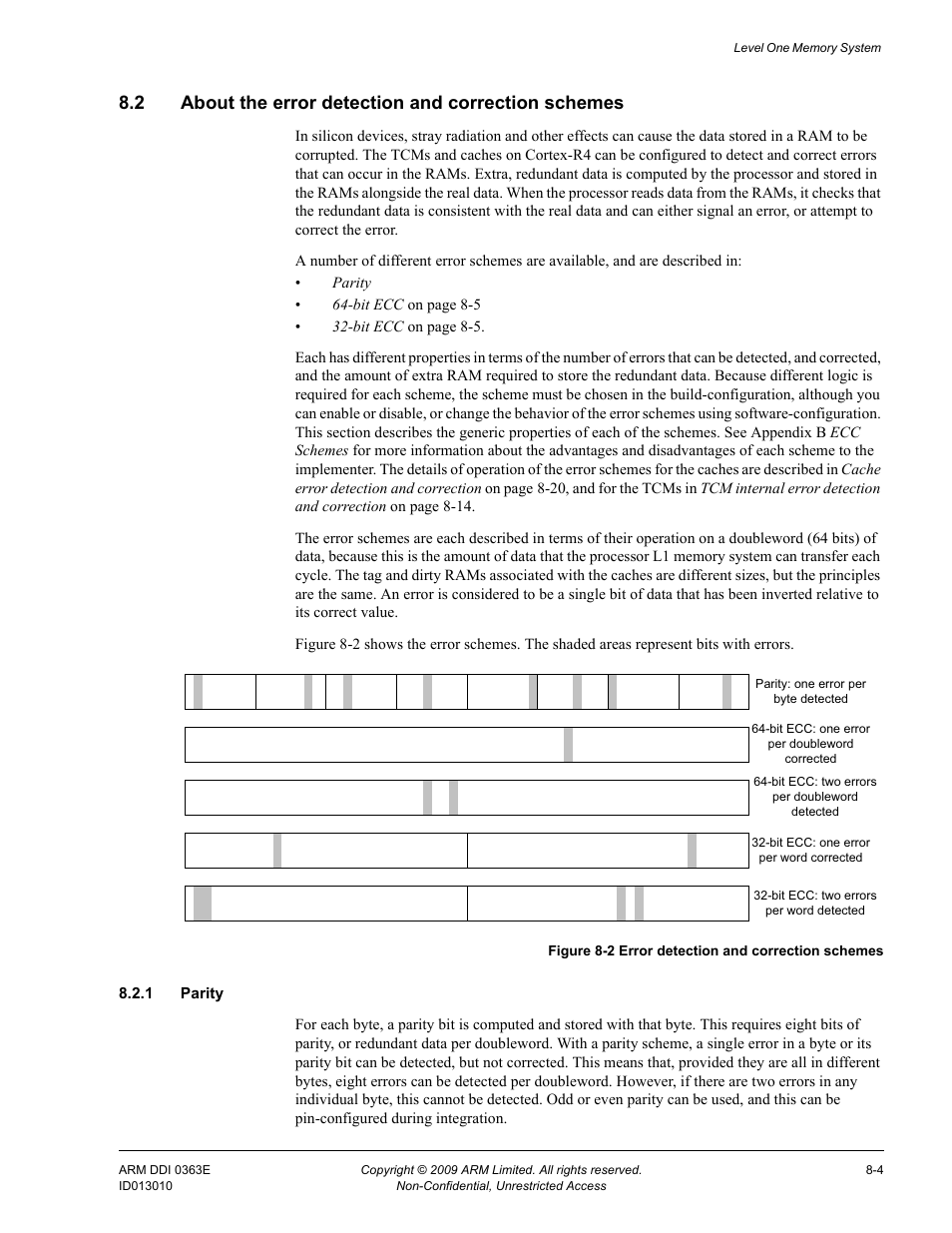 2 about the error detection and correction schemes, 1 parity, Figure 8-2 | Error detection and correction schemes -4 | ARM Cortex R4F User Manual | Page 200 / 456