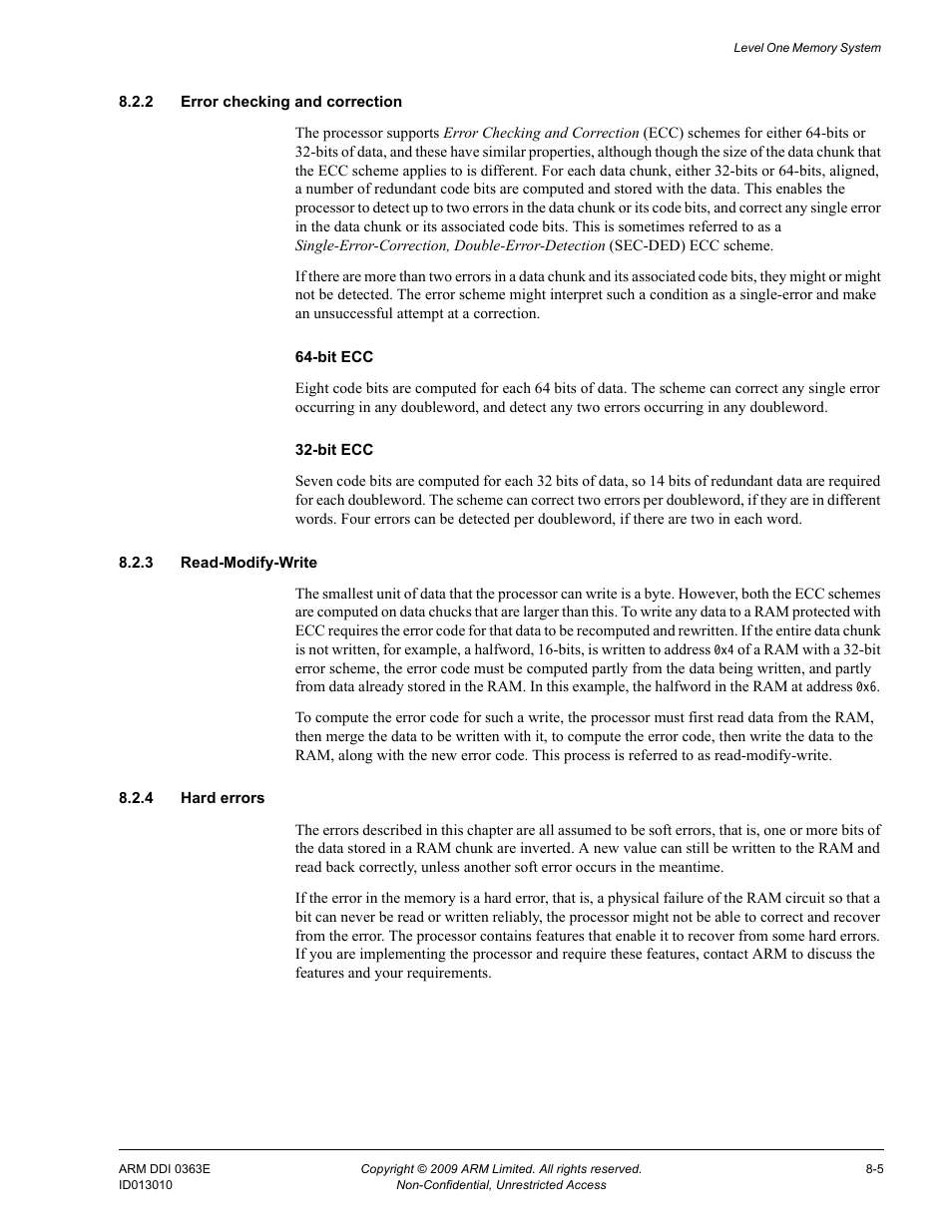 2 error checking and correction, 3 read-modify-write, 4 hard errors | ARM Cortex R4F User Manual | Page 201 / 456