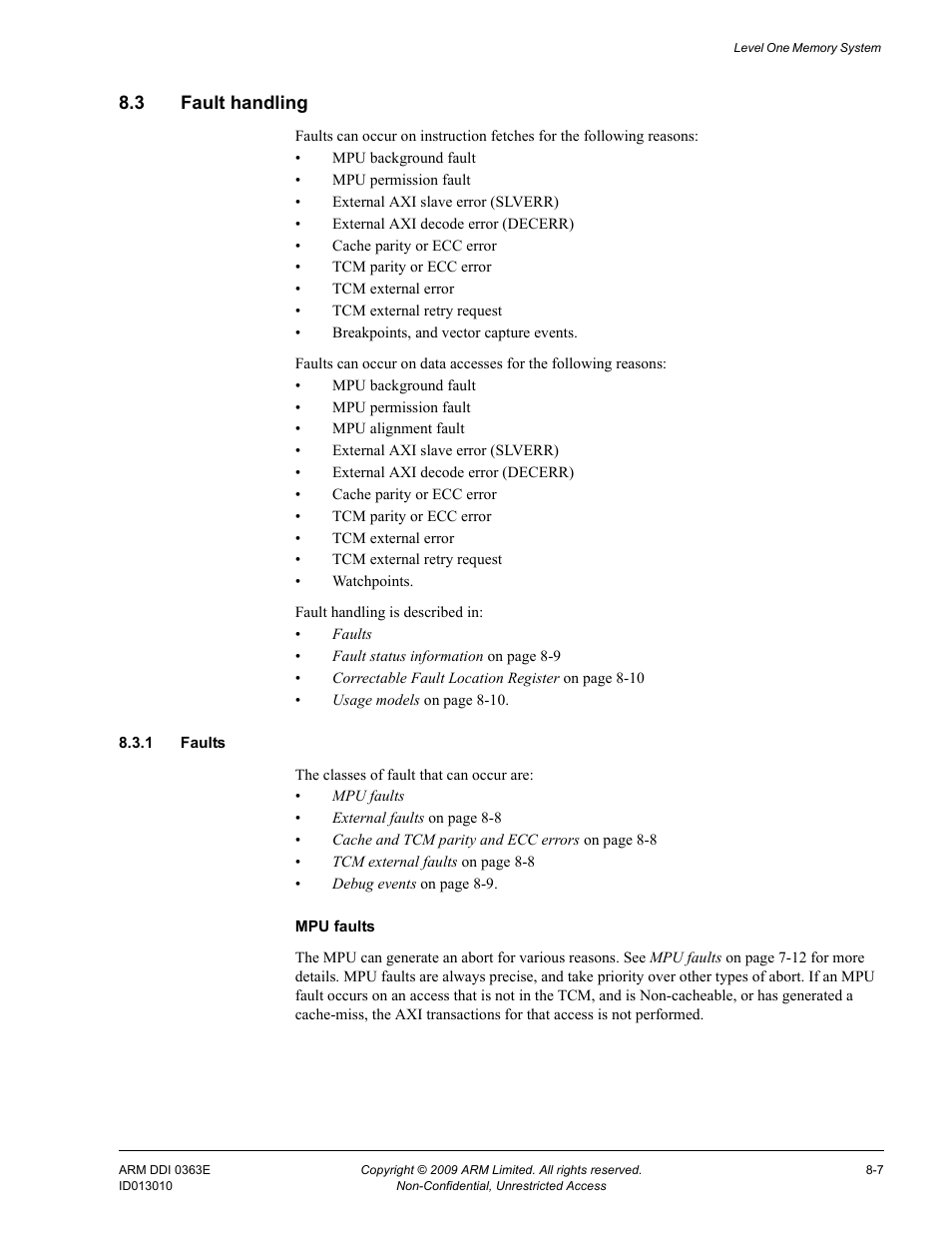 3 fault handling, 1 faults, Fault handling -7 | ARM Cortex R4F User Manual | Page 203 / 456