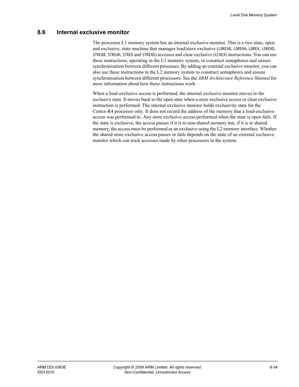 6 internal exclusive monitor, Internal exclusive monitor -34 | ARM Cortex R4F User Manual | Page 230 / 456