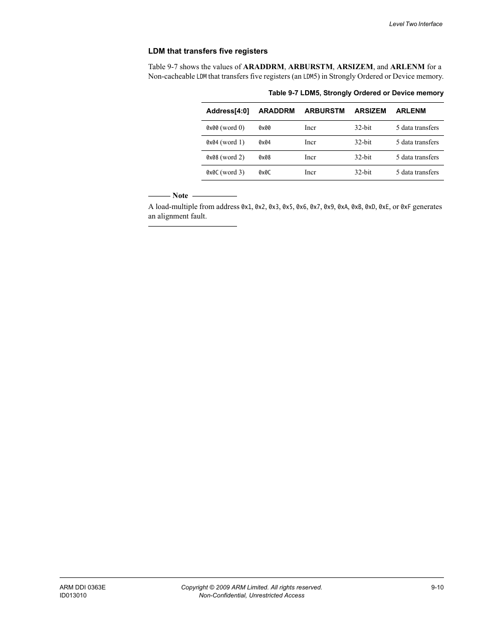 Table 9-7, Ldm5, strongly ordered or device memory -10 | ARM Cortex R4F User Manual | Page 243 / 456
