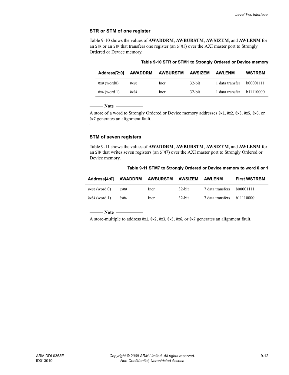 Table 9-10, Table 9-11 | ARM Cortex R4F User Manual | Page 245 / 456