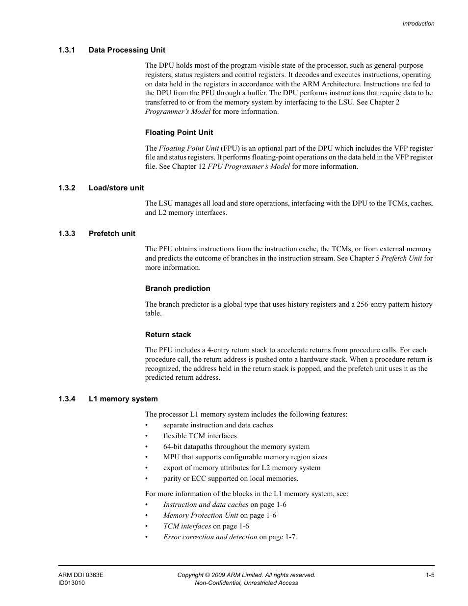 1 data processing unit, 2 load/store unit, 3 prefetch unit | 4 l1 memory system | ARM Cortex R4F User Manual | Page 26 / 456