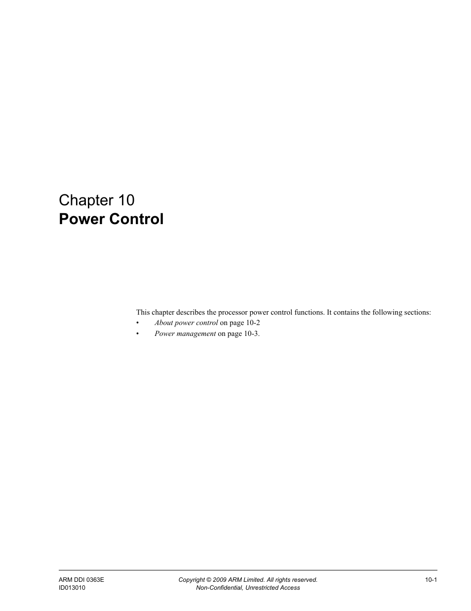 Power control, Chapter 10, Chapter 10 power control | ARM Cortex R4F User Manual | Page 266 / 456