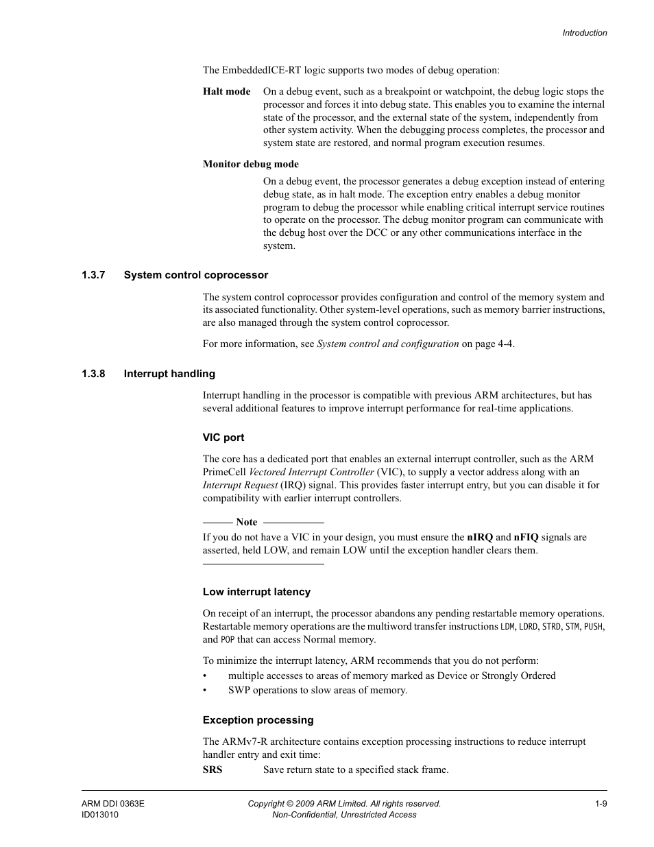 7 system control coprocessor, 8 interrupt handling | ARM Cortex R4F User Manual | Page 30 / 456