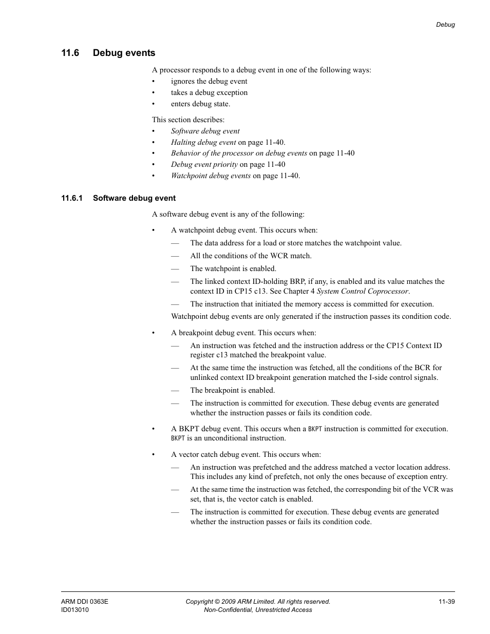 6 debug events, 1 software debug event, Debug events -39 | ARM Cortex R4F User Manual | Page 308 / 456