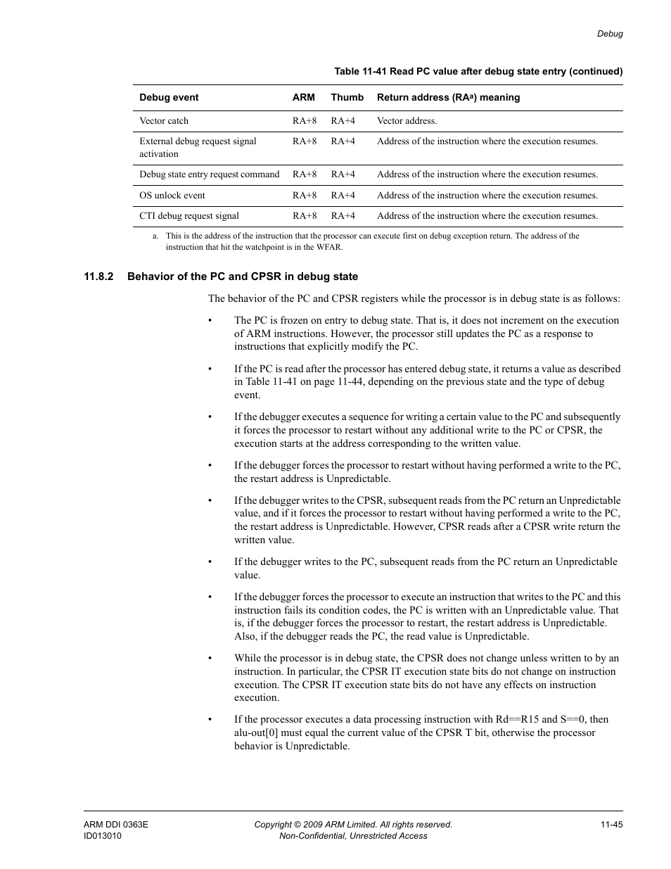 2 behavior of the pc and cpsr in debug state | ARM Cortex R4F User Manual | Page 314 / 456