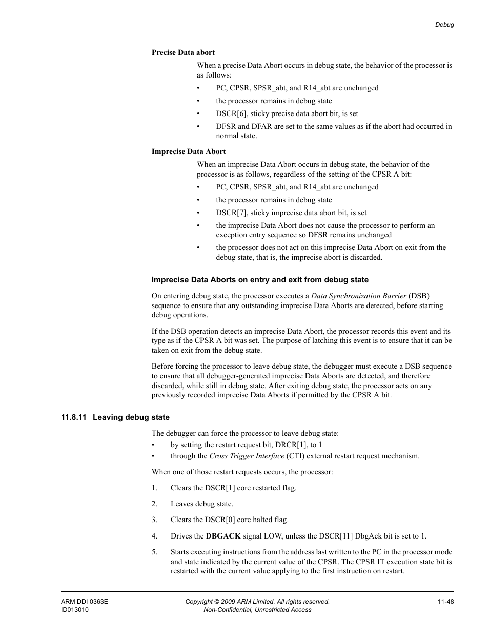 11 leaving debug state | ARM Cortex R4F User Manual | Page 317 / 456