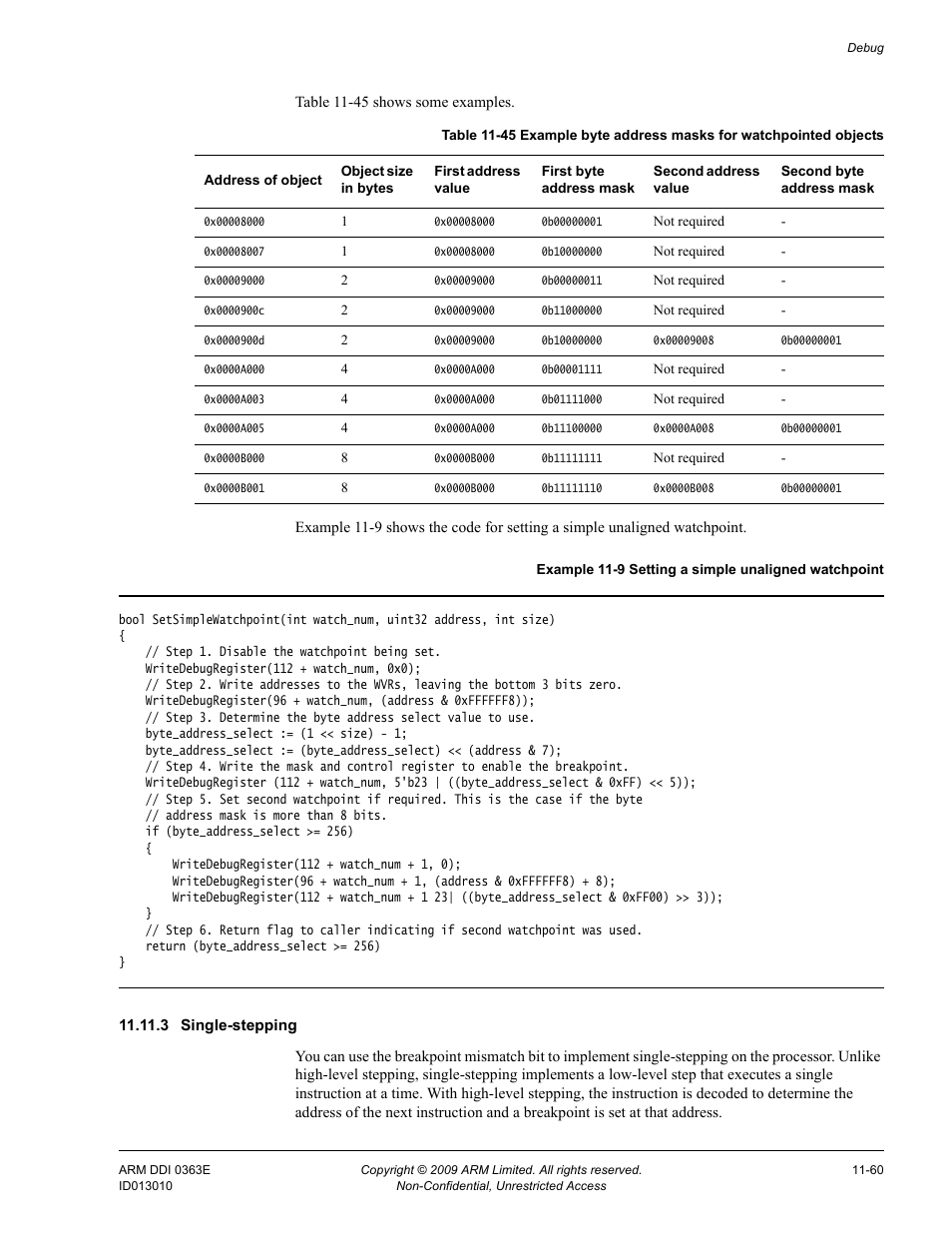 3 single-stepping, Table 11-45 | ARM Cortex R4F User Manual | Page 329 / 456