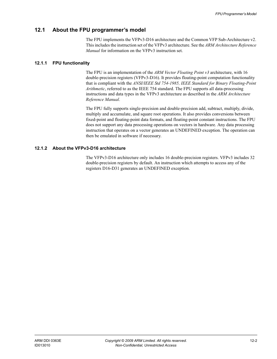 1 about the fpu programmer’s model, 1 fpu functionality, 2 about the vfpv3-d16 architecture | About the fpu programmer’s model -2 | ARM Cortex R4F User Manual | Page 343 / 456