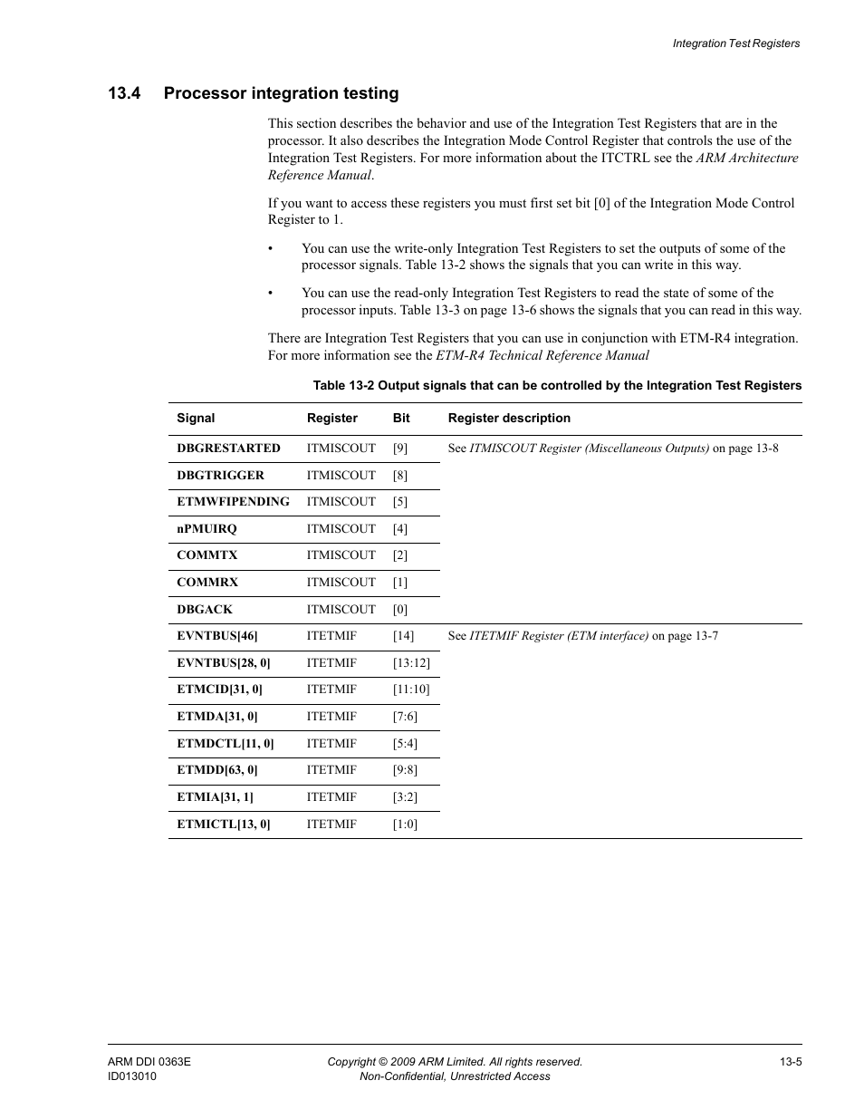 4 processor integration testing, Processor integration testing -5, Table 13-2 | ARM Cortex R4F User Manual | Page 359 / 456