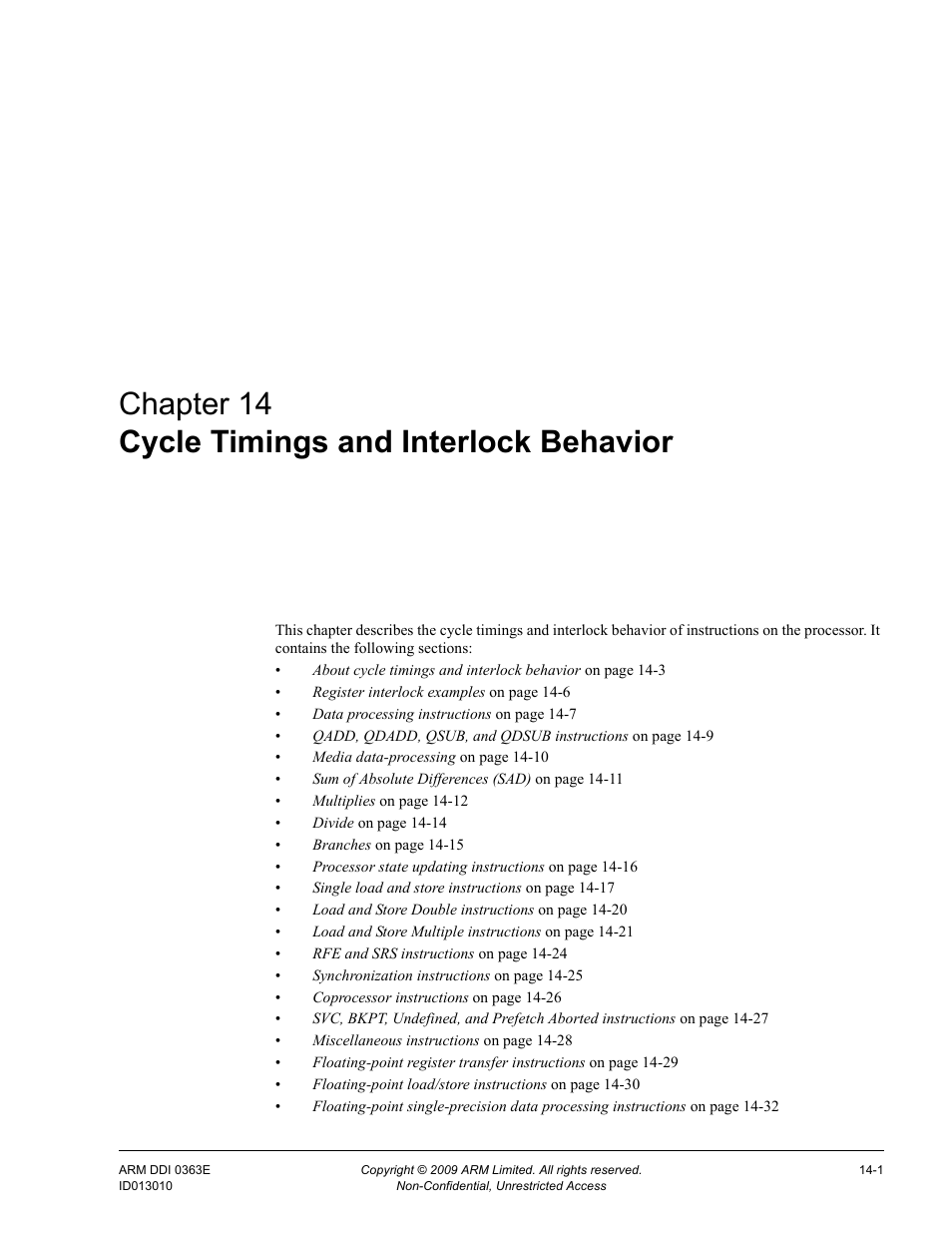 Cycle timings and interlock behavior, Chapter 14, Chapter 14 cycle timings and interlock behavior | ARM Cortex R4F User Manual | Page 365 / 456