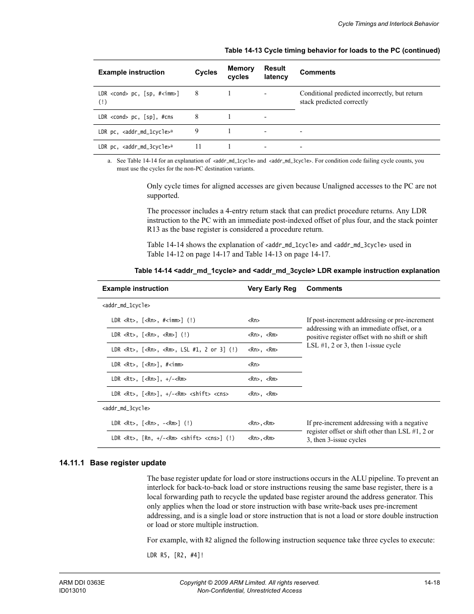1 base register update, Table 14-14 | ARM Cortex R4F User Manual | Page 382 / 456