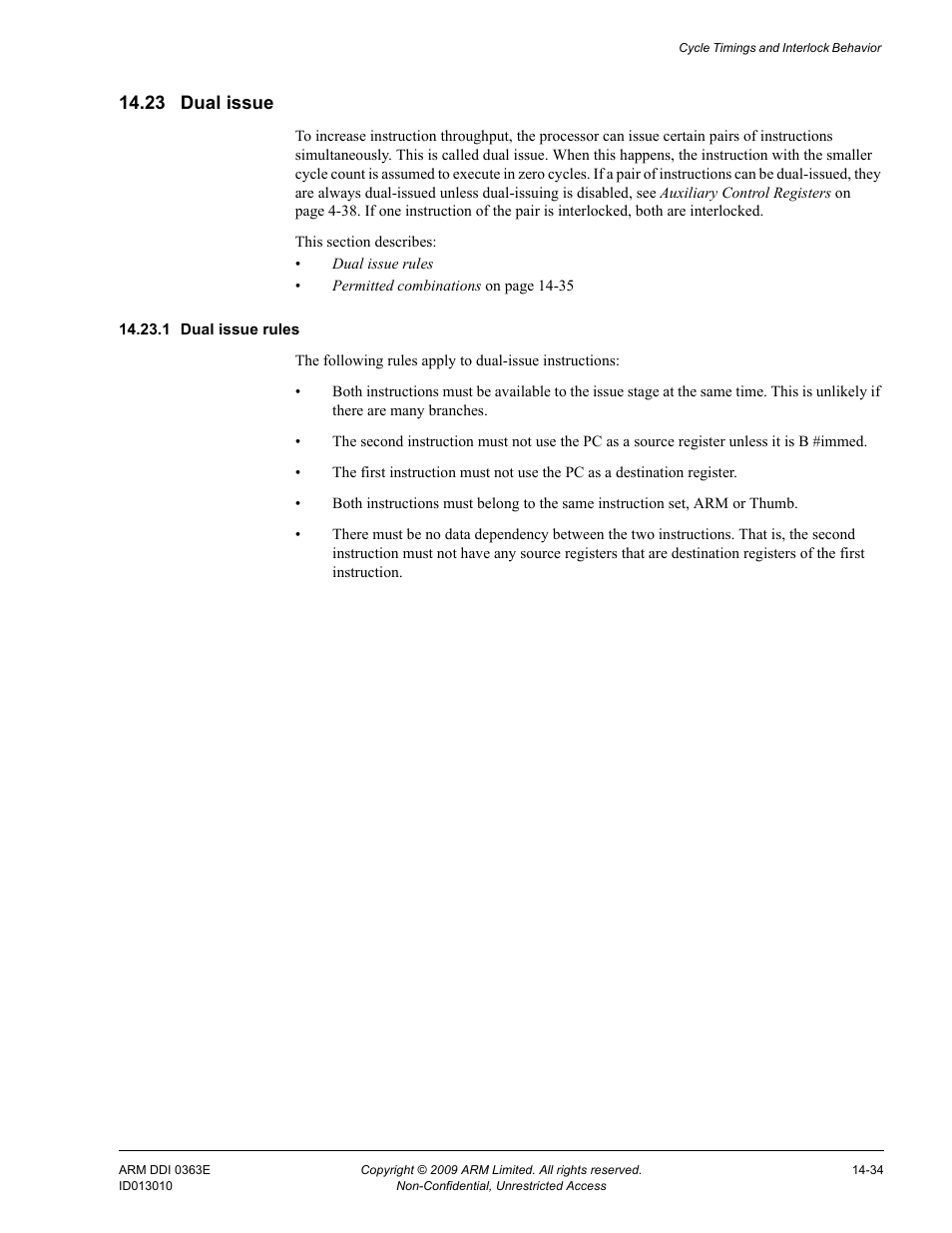 23 dual issue, 1 dual issue rules, Dual issue -34 | ARM Cortex R4F User Manual | Page 398 / 456