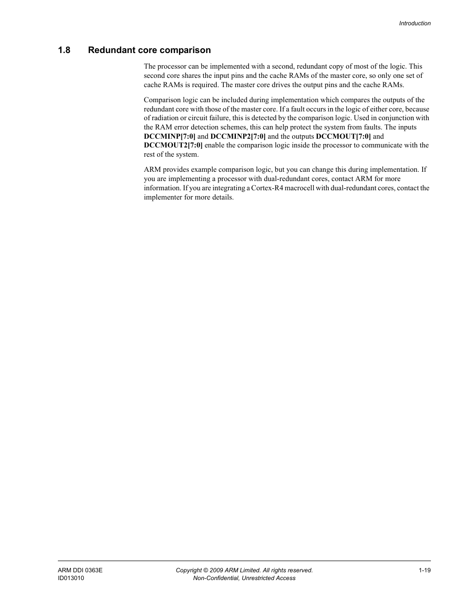 8 redundant core comparison, Redundant core comparison -19 | ARM Cortex R4F User Manual | Page 40 / 456