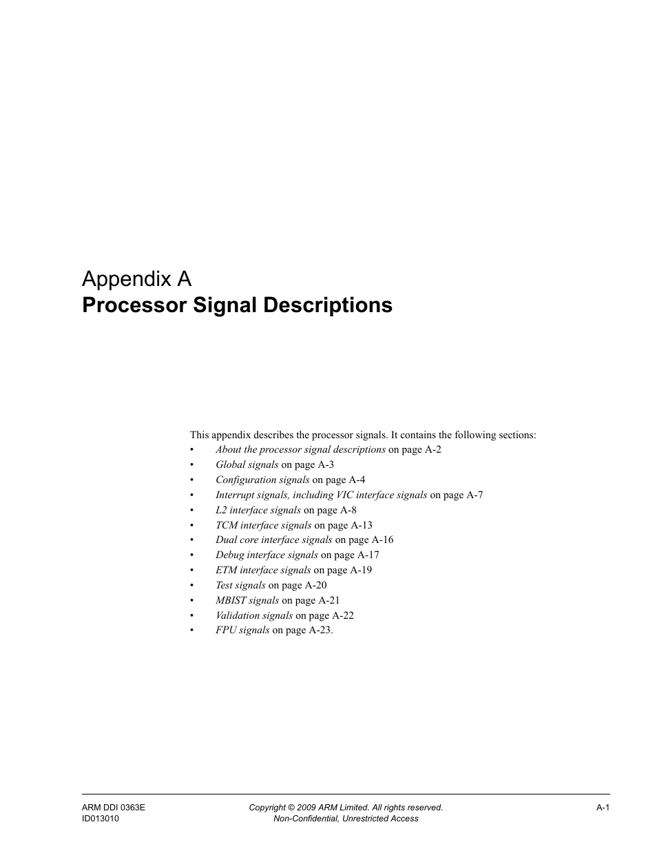 Processor signal descriptions, Appendix a, Appendix a processor signal descriptions | ARM Cortex R4F User Manual | Page 414 / 456