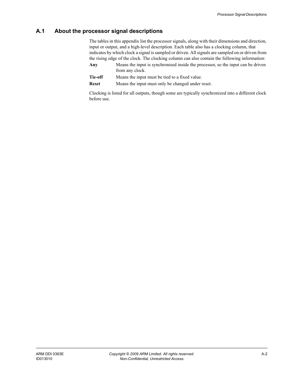 A.1 about the processor signal descriptions | ARM Cortex R4F User Manual | Page 415 / 456