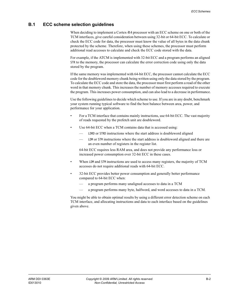 B.1 ecc scheme selection guidelines | ARM Cortex R4F User Manual | Page 438 / 456