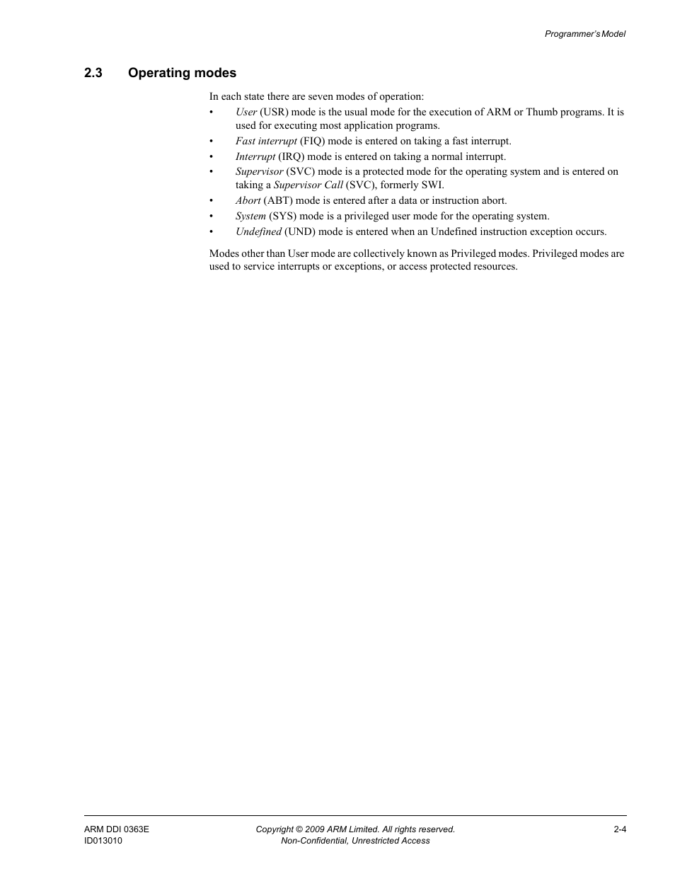 3 operating modes, Operating modes -4 | ARM Cortex R4F User Manual | Page 50 / 456