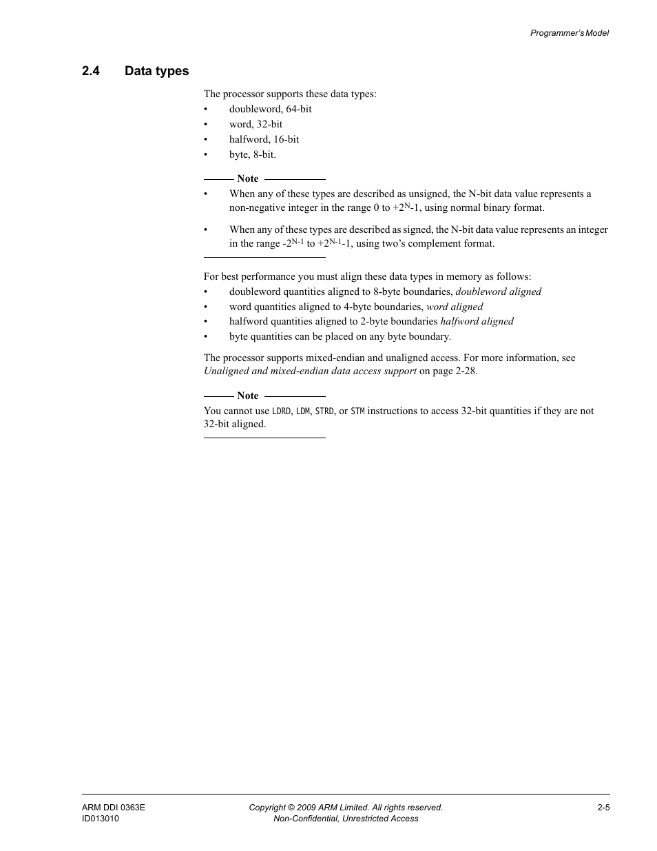 4 data types, Data types -5 | ARM Cortex R4F User Manual | Page 51 / 456