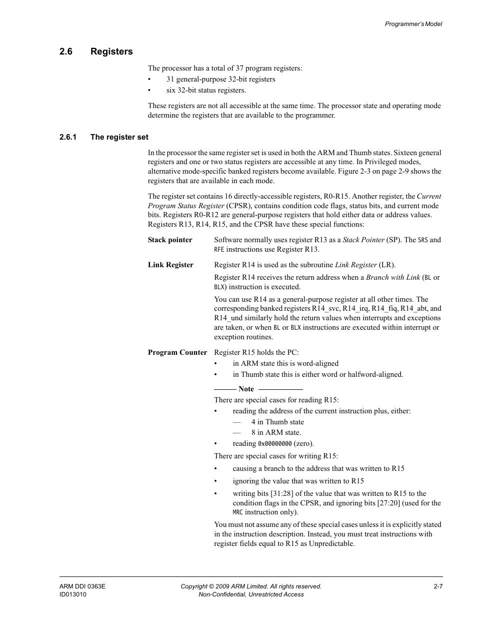 6 registers, 1 the register set, Registers -7 | ARM Cortex R4F User Manual | Page 53 / 456
