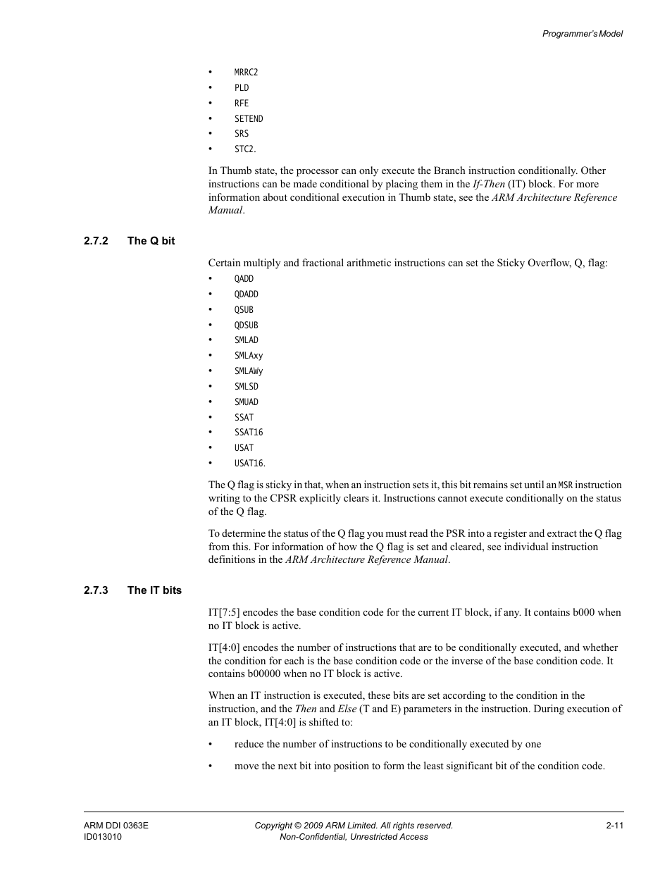 2 the q bit, 3 the it bits | ARM Cortex R4F User Manual | Page 57 / 456