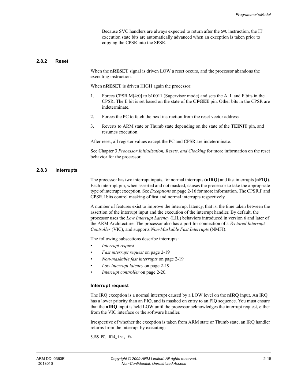 2 reset, 3 interrupts | ARM Cortex R4F User Manual | Page 64 / 456