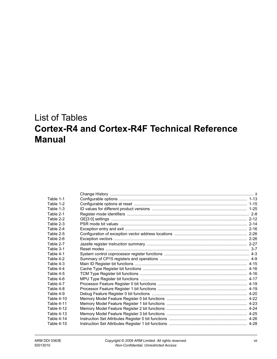 List of tables | ARM Cortex R4F User Manual | Page 7 / 456