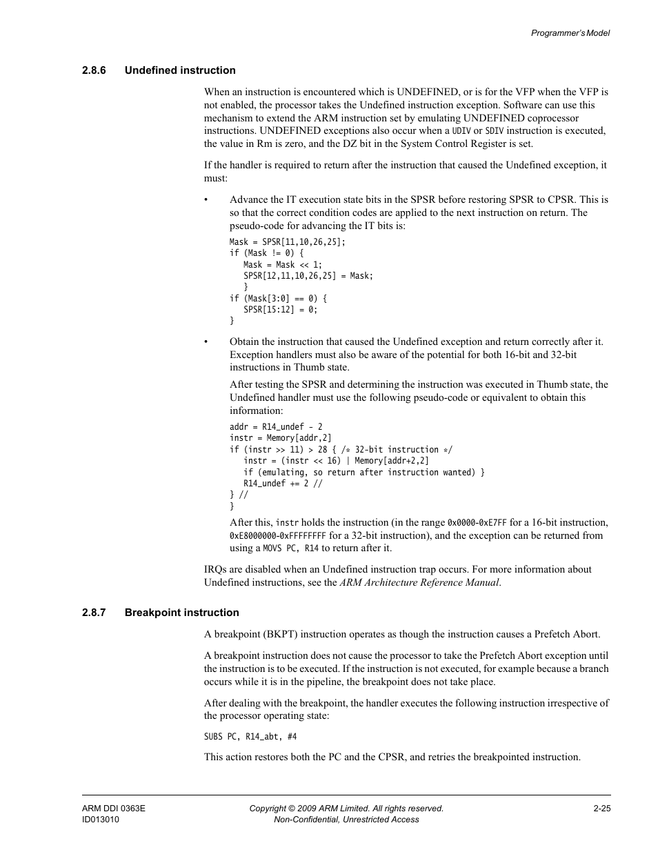 6 undefined instruction, 7 breakpoint instruction | ARM Cortex R4F User Manual | Page 71 / 456