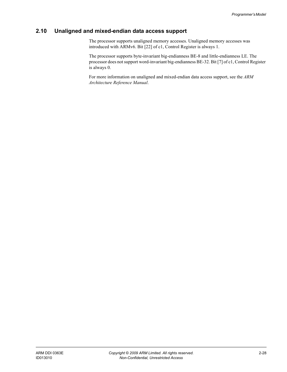 10 unaligned and mixed-endian data access support, Unaligned and mixed-endian data access support -28 | ARM Cortex R4F User Manual | Page 74 / 456